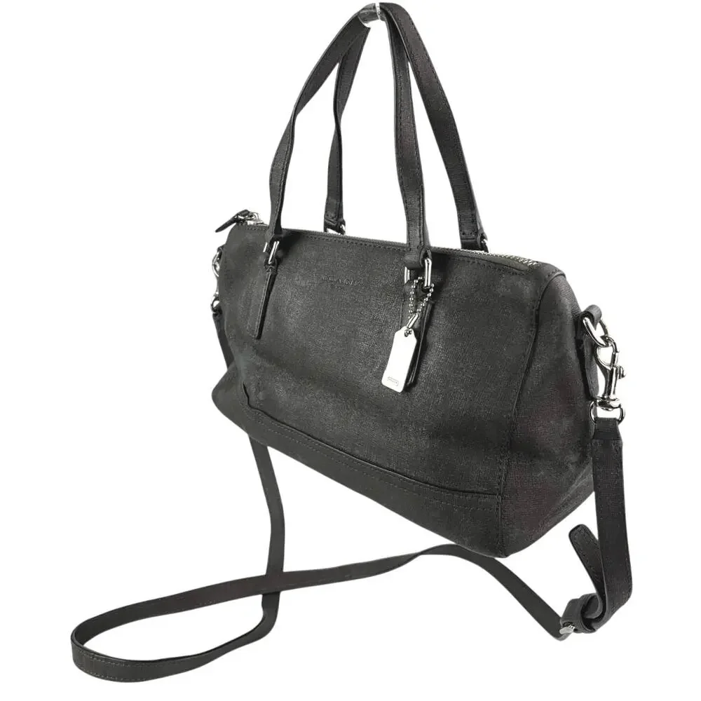 Coach Saffiano Women's Black Leather Adjustable Mini Satchel Handbag Crossboby